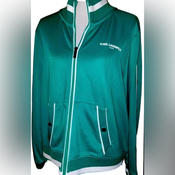 New! Karl Lagerfeld Paris Snap Side Logo Track Jacket Size XL Jade Green🤍 - Picture 2 of 15